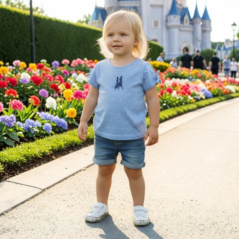 Disney Frozen II Kid's Embroidered Light Blue Puff Sleeve T-Shirt Size 4T EUC